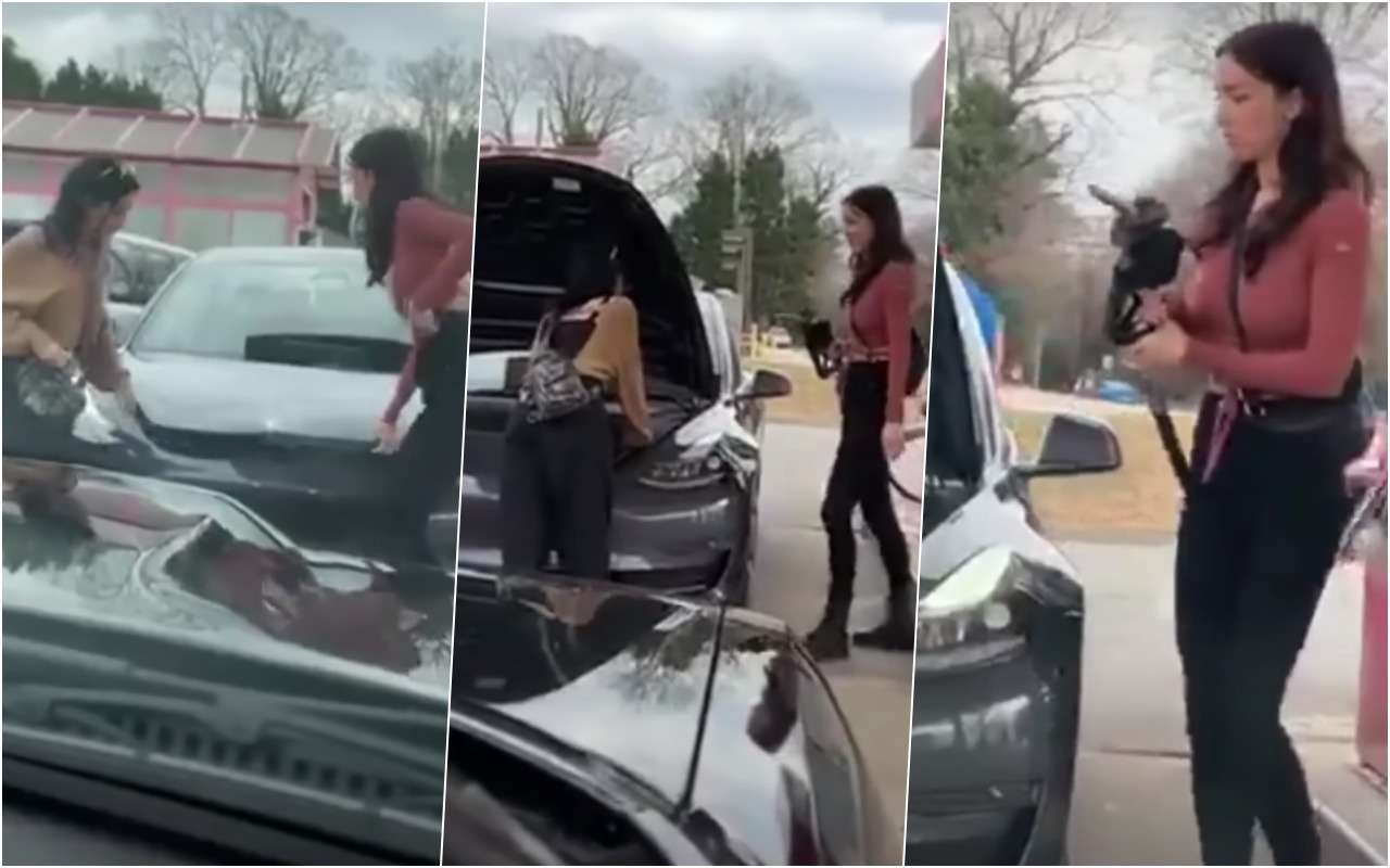 Девушки попытались заправить Теслу бензином (видео)