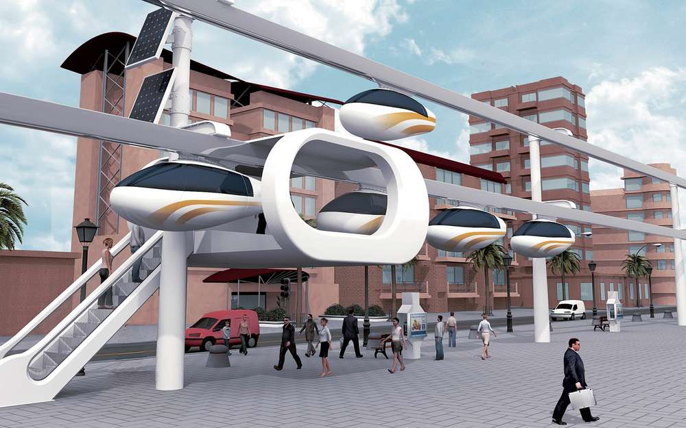 Один из проектов общественно-личного транспорта будущего - SkyTran. Капсулы ждут пассажиров на обозначенных остановках, но перемещаются по индивидуальным маршрутам.