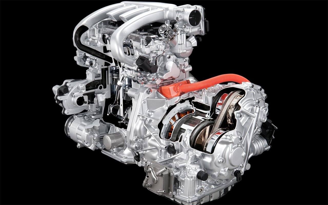Двигатель гибрид купить. Вариатор jf018e с мотором. Гибридный силовой агрегат still. Двигатель с вариатором. Nissan с гибридным двигателем.